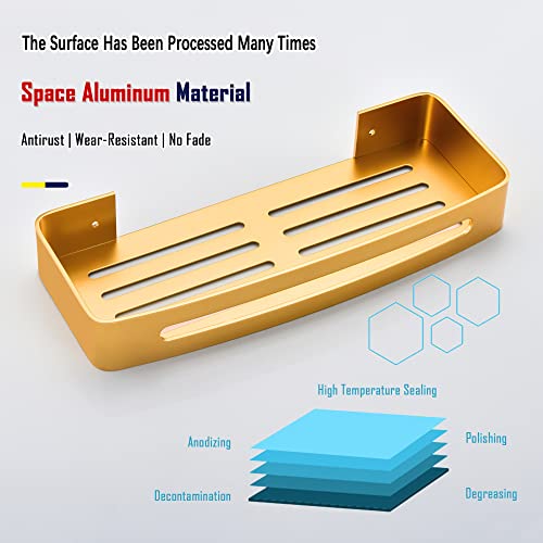 Estantería de Ducha de Baño Sin Perforación, Estante de Ducha Dorado Champagne de Montaje en Pared de Aluminio Espacial Estanteria Organizador Baño para Champú,Gel de Ducha,CosméTico(2 Piezas)