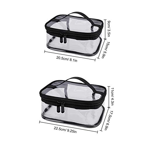 Estuche Transparente de Maquillaje PVC, 2 Pcs Impermeable Bolsa de Aseo Portátil Cosmético Organizador con Cremallera y Asa para Hombre Mujer Vacación Baño y Viajes