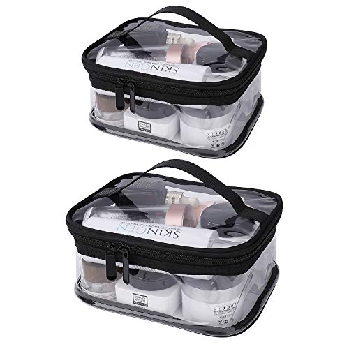 Estuche Transparente de Maquillaje PVC, 2 Pcs Impermeable Bolsa de Aseo Portátil Cosmético Organizador con Cremallera y Asa para Hombre Mujer Vacación Baño y Viajes