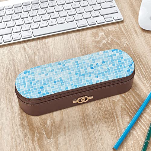 Estuches de lápices Blue Summer Cool Swimming Pool Under Water Travel Estuche de lápices con Cremallera Estuche de lápices de Cuero Bolsa de cosméticos Cajas de lápices multifunción para la Escuela,