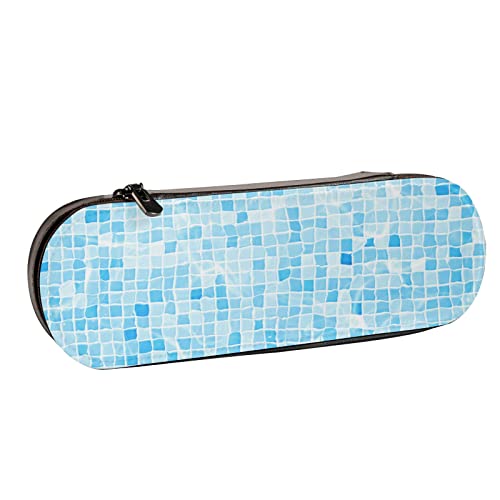 Estuches de lápices Blue Summer Cool Swimming Pool Under Water Travel Estuche de lápices con Cremallera Estuche de lápices de Cuero Bolsa de cosméticos Cajas de lápices multifunción para la Escuela,