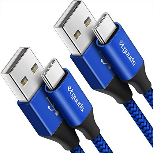 etguuds Cable USB Tipo C Largo, [2Pack 3M+3M] Nylon Carga 3A Cargador Tipo C Rápida y Sincronización Cable USB C para Samsung Galaxy S20/S10/S9/S8 Plus S10E, Note 10 9 8, A20E/A12/A32/A52 (Azul)