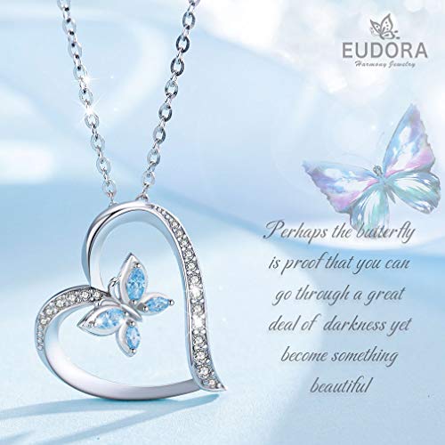 EUDORA Colgante de Mariposa para Collar Corazón Plata de Ley 925, Mujer Collar de Mariposa Regalos Originales para Mujer, Largo de Cadena 45,7cm