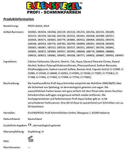 Eulenspiegel - Maquillaje Profesional Aqua, 20 ml / 30 g, Color marrón Oscuro (189993)