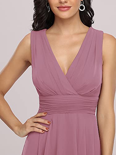 Ever-Pretty Vestido de Fiesta Midi para Mujer Escote en V sin Mangas Asimétrico Gasa Plisado Orquídea 42