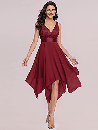 Ever-Pretty Vestidos de Fiesta Corte Imperio Escote en V A-línea con Encaje Gasa Vestido de Noche para Mujer Burdeos 50