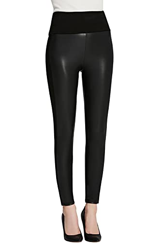 Everbellus Cintura Alta Leggins Cuero para Mujeres Sexy Negro Skinny Pantalon Grande