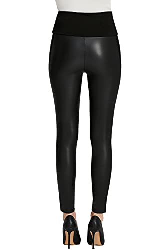 Everbellus Cintura Alta Leggins Cuero para Mujeres Sexy Negro Skinny Pantalon Grande