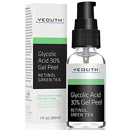 Exfoliante de ácido glicólico 30% Exfoliante facial químico profesional con retinol, refuerzo de colágeno, arrugas, líneas finas, manchas de la edad del sol, antienvejecimiento, acné (1 ounce)