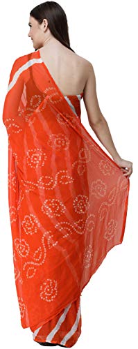 Exotic India Leheriya Sari de Jaipur con el tinte de lazo Bandhani en Pallu - naranja - Talla única