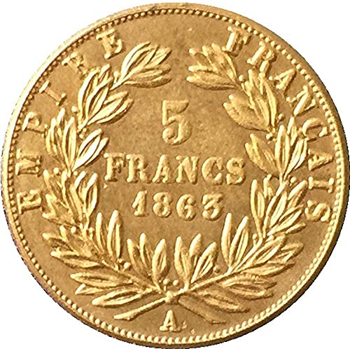 Exquisita colección de Monedas conmemorativas de 1863 Francia 5 francos - Monedas de Napoleón III Copia Arte Souvenir Decoraciones Réplica Colección Discovery