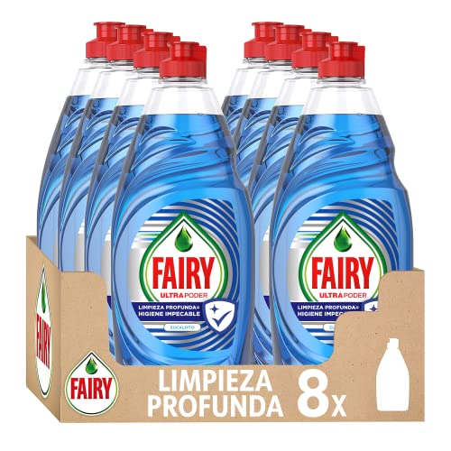 Fairy Ultra Poder Lavavajillas Líquido a Mano Limpieza Profunda, 4L (8 X 500 ML), Aroma a Eucalipto