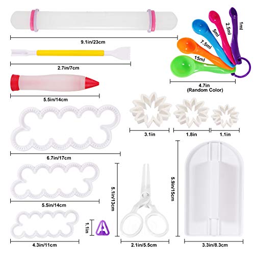Familybox Cortador Fondant, 99 Piezas Decoración Kit de Moldes Fondant Icing para Galletas, Pasteles y Tartas con Letras, Números, Flores, Alisador, Rodillo, Herramientas de Modelado