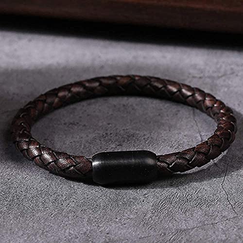 FANCIME Hombre Cuero Genuino Pulsera Color Marrón con Cierre Magnético Regalo de Joyería para Hombre Niños - Longitud 21CM