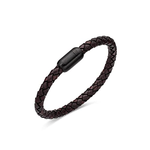 FANCIME Hombre Cuero Genuino Pulsera Color Marrón con Cierre Magnético Regalo de Joyería para Hombre Niños - Longitud 21CM