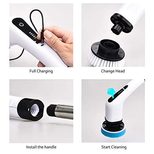 FARI Spin Scrubber Eléctrico, Cepillo de Limpieza Eléctrico con 7 Cabezales de Cepillo y Barra de Extensión, para Bañera,Azulejo,Piso, Pared de Baño y Cocina