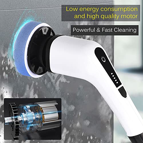 FARI Spin Scrubber Eléctrico, Cepillo de Limpieza Eléctrico con 7 Cabezales de Cepillo y Barra de Extensión, para Bañera,Azulejo,Piso, Pared de Baño y Cocina