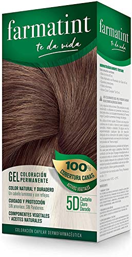 Farmatint Tinte permanente 5D Castaño Claro Dorado 135 ml + Spray Instantáneo Capilar Stop Raíces, Color Castaño Claro - 75 ml