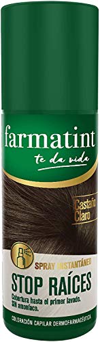 Farmatint Tinte permanente 5D Castaño Claro Dorado 135 ml + Spray Instantáneo Capilar Stop Raíces, Color Castaño Claro - 75 ml