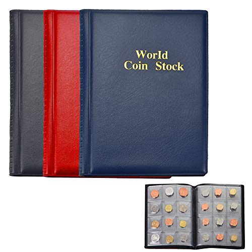 FAVENGO 3 Pcs Album Monedas Coleccion Libro para Coleccionar Monedas 360 Bolsillos Libros de Monedas Fundas Numismatica Monedas Hojas para Monedas Funda Estuche Cuero para Monedas 2 Euros Centavos