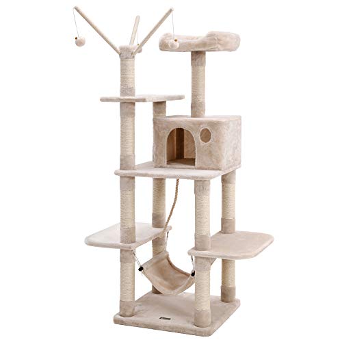 FEANDREA Árbol para Gatos, Rascador con Nidos, Hamaca, Plataformas y Bolas de Juego, 154 cm, Colores Opcionales, Beige PCT86M