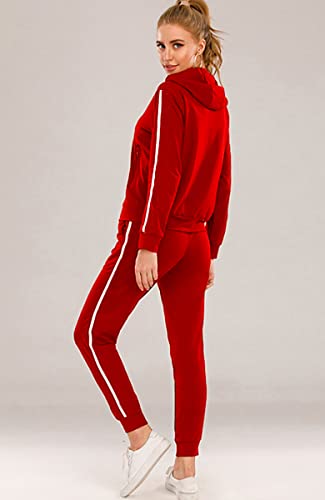 FGFD&OU Sudaderas Mujer Pantalones + Tops Conjunto de Chándal de Mujer Camisas Fitness Manga Larga Casual Jersey Chaqueta Hoodie&Pantalones (Rojo-1, XL)