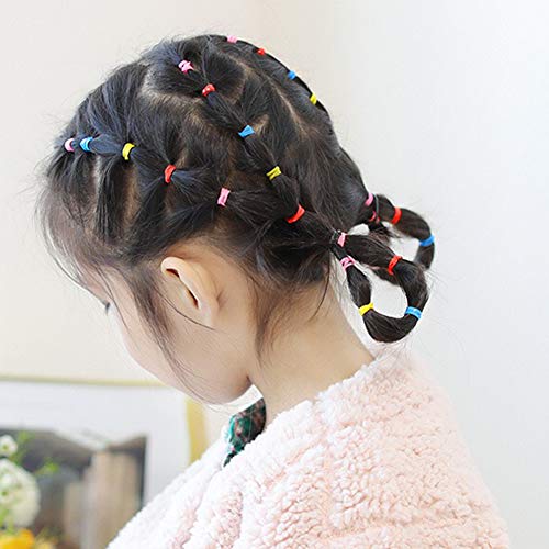 FIEKCOR Mini bandas de goma de 500 piezas, gomas pelo bebe, banda para el cabello y linda bolsa dealmacenamiento, adecuada para trenzas de niños (multicolor)