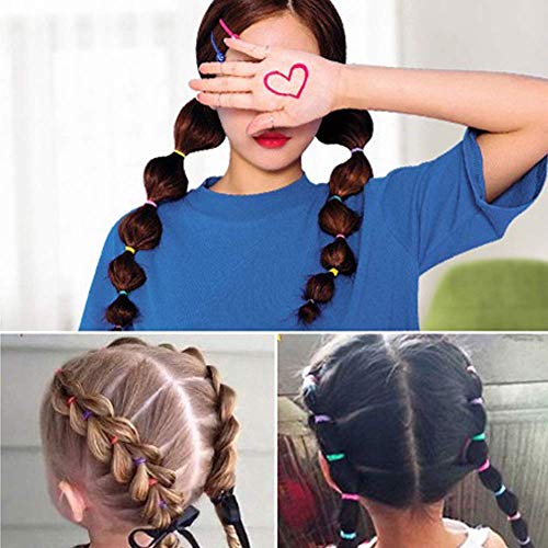 FIEKCOR Mini bandas de goma de 500 piezas, gomas pelo bebe, banda para el cabello y linda bolsa dealmacenamiento, adecuada para trenzas de niños (multicolor)