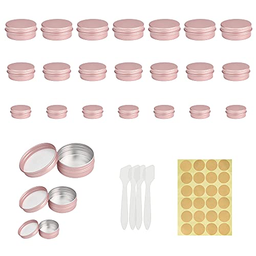 FIGFYOU 24 PCS Tarros de Aluminio con Tapas de Rosca Tarros Cosméticos Vacíos Latas Bote Crema Aluminio Redondo Recipiente de Cosmética para Bálsamo Labial, Loción, Crema, Mini Velas (Oro Rosa)