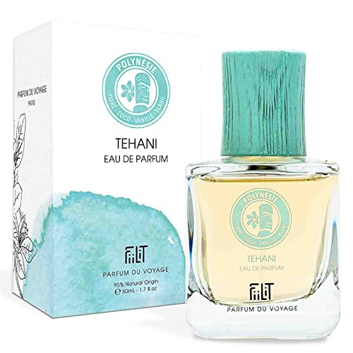 FiiLiT parfum du voyage Agua de perfume Natural TEHANI POLYNESIA, Mixto, Spray recargable, Flor de Tiaré Vainilla Coco Ylang, Oriental Floral, para unisex, 50 mL 6.5 x 10.5 x 5