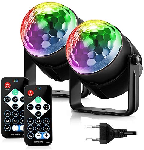 FIMEI Luces Discoteca 2 PCS, Bola Discoteca Activadas por Sonido con Control Remoto Luces de Fiesta 7 Colores RGB Mágica Iluminación de Efecto para KTV Navidad Fiesta Boda Discoteca DJ