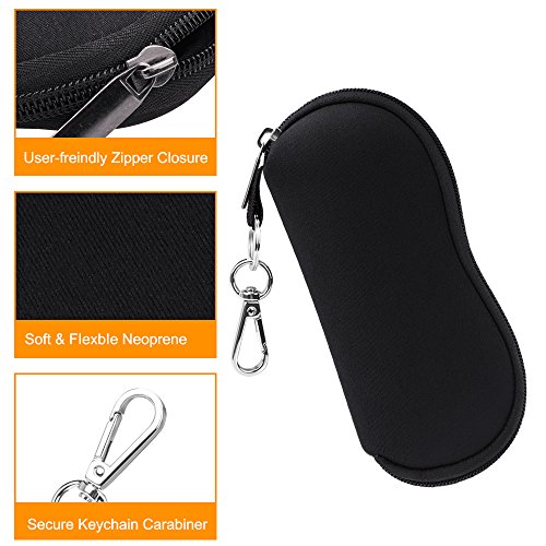 Fintie Estuche para las Gafas con Mosquetón - Súper Ligera y Suave Funda de Neopreno con Cremallera a Prueba de Polvo para los Anteojos, Negro