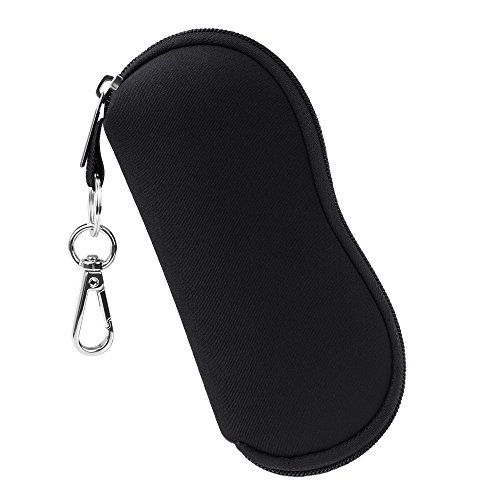 Fintie Estuche para las Gafas con Mosquetón - Súper Ligera y Suave Funda de Neopreno con Cremallera a Prueba de Polvo para los Anteojos, Negro