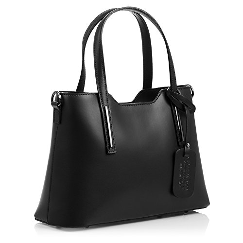 Firenze Artegiani Bolso Tote de Mujer en Piel auténtica, Acabado Ruga, 31.5 cm, Negro