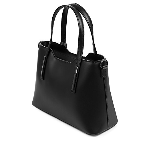 Firenze Artegiani Bolso Tote de Mujer en Piel auténtica, Acabado Ruga, 31.5 cm, Negro