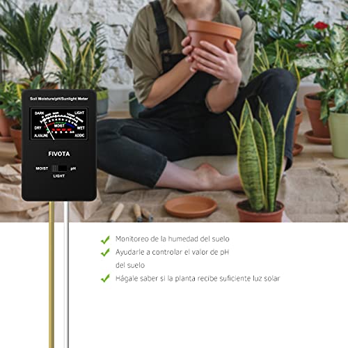 Fivota Medidor pH, Medidor TDS de pH Suelo, 3 en 1 Medidor de Humedad/Luz/pH del Suelo, Medidor de pH y Calidad del Agua, Prueba pH Temperatura para Suelo Líquido (paquete de 3)