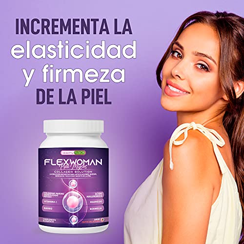 Flexwoman para Mujeres | 10g Colágeno Marino Peptan + Ácido Hialurónico + Vitamina C + Glucosamina + Boswellia | Elimina el dolor | Antiinflamatorio + analgésico | 400g