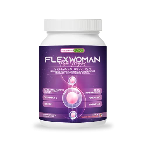 Flexwoman para Mujeres | 10g Colágeno Marino Peptan + Ácido Hialurónico + Vitamina C + Glucosamina + Boswellia | Elimina el dolor | Antiinflamatorio + analgésico | 400g