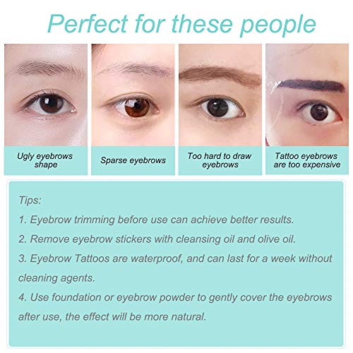 FLOFIA 55 Pares de Pegatinas de Cejas Tatuaje Tatoo 3D Naturales Cejas Adhesivas Auténticas con Forma De Cabello Impermeable Larga Duración para Mujer Hombre Unisex Maquillaje (Marrón Oscuro, 55 Par)