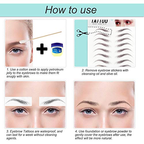 FLOFIA 55 Pares de Pegatinas de Cejas Tatuaje Tatoo 3D Naturales Cejas Adhesivas Auténticas con Forma De Cabello Impermeable Larga Duración para Mujer Hombre Unisex Maquillaje (Marrón Oscuro, 55 Par)