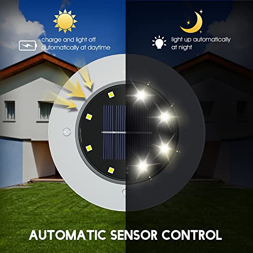 FLOWood (8Pcs) Luz Solar Jardin Decoracion Exterior 8LEDs, Lámpara Solar de Tierra, Impermeable, Acero Inoxidable, Luz suelo para Lawn de Suelo, Entrada de coches, Patios, Caminos, Blanco Luz