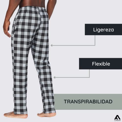 FM London - Pantalones de pijama para hombre, cintura flexible, suaves, 2 unidades