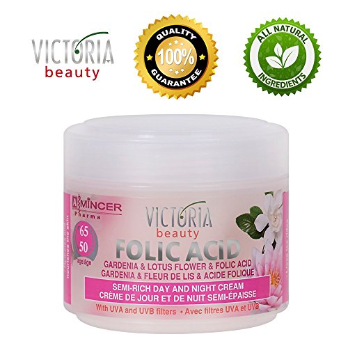 Folic Acid & Lotus Flower Anti-Ageing Semi-rich Day & Night Cream with UVA and UVB filters (50-65age) with Gardenia Extract - 50ml by Victoria Beauty