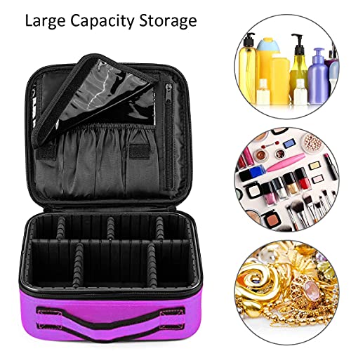 FORRICA Portátil Bolsa de Maquillaje Mujer Organizador Bolso Cosmético Neceser Maquillaje Viaje Almacenamiento de Maquillaje Grande Estuches de Maquillaje Profesional Morado