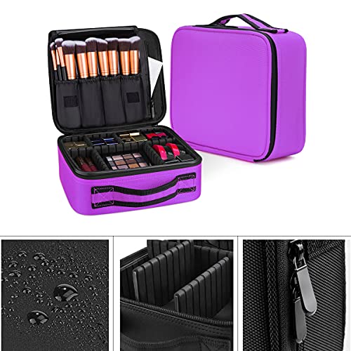 FORRICA Portátil Bolsa de Maquillaje Mujer Organizador Bolso Cosmético Neceser Maquillaje Viaje Almacenamiento de Maquillaje Grande Estuches de Maquillaje Profesional Morado