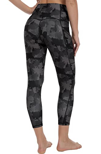 Free Leaper Leggings 7/8 con Bolsillos Mujer Cintura Alta Pantalón Deportivo Yoga y Pilates Mallas para Fitness Running (Camuflaje Astilla Gris Oscuro, M)