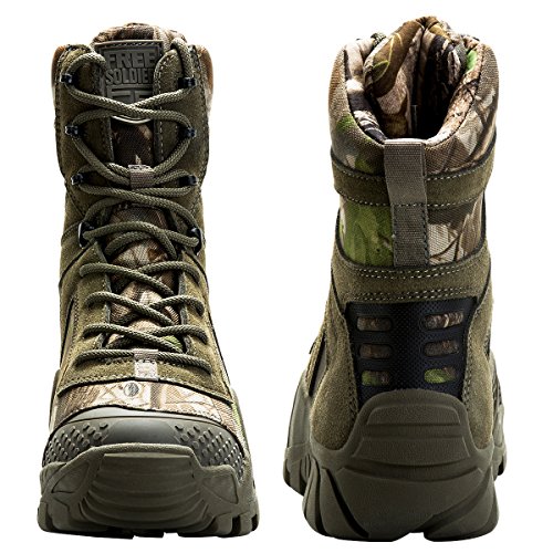 FREE SOLDIER Botas de Caza para Hombres Botas Militares de Combate de Tiro Alto con Cordones Zapatos Ligeros para Todo Terreno para Senderismo, Trabajo, Selva(Color de Camuflaje,43 EU)