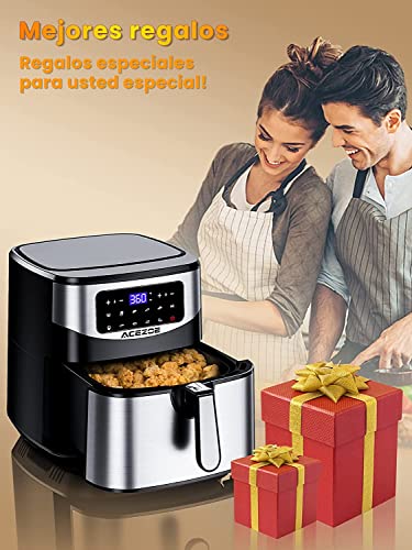 Freidora sin Aceite 7L, Acezoe 1700W Freidoras de aire caliente Horno de sin aceite con pantalla táctil digital LED, 10 menús preestablecidos, 100 recetas, antiadherente, cesta desmontable