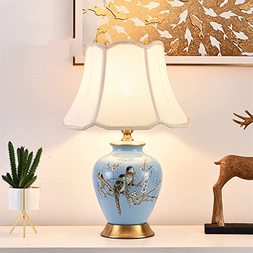 FYRMMD Jarrón de cerámica Grueso, lámpara de Noche, Porcelana Azul Toscana, Dibujo, Flor de Ciruelo, luz de Mesa de pájaro, luz cálida Suave (lámpara de Noche)