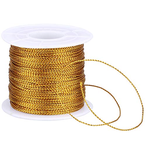 G2PLUS Cordon Dorado Cordón Metálico Hilo Dorado 1 Rollos 100M Cuerda de Hilo de Navidad se Utiliza para joyería de Bricolaje, Embalaje de Regalo y decoración navideña